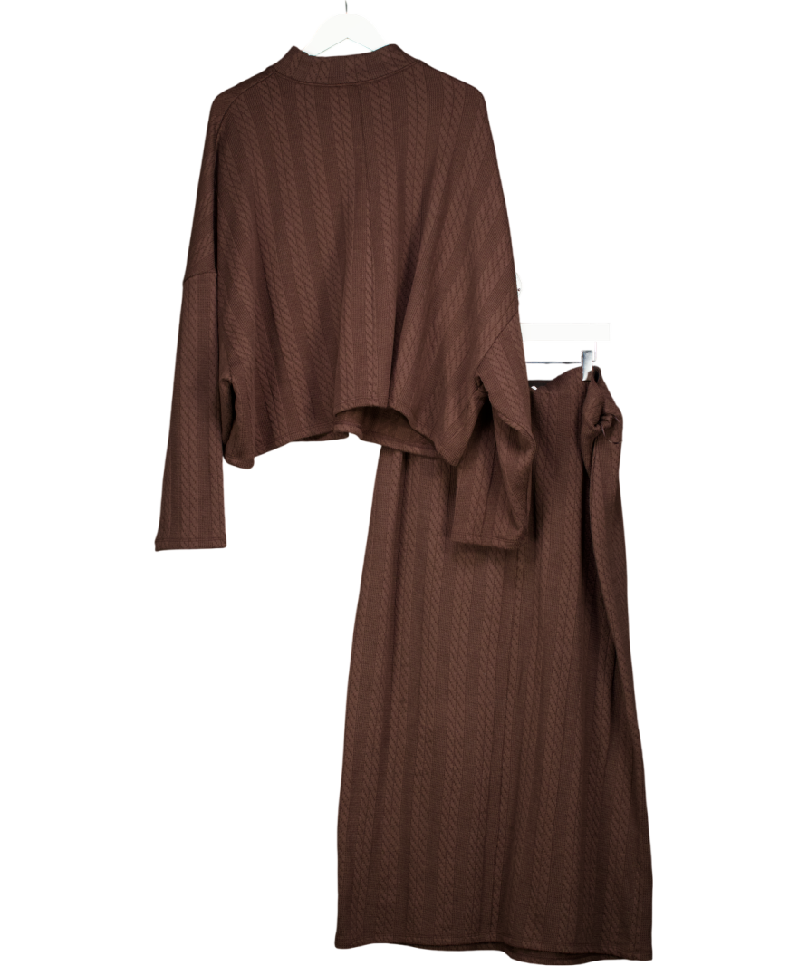 Very Brown Cable Textured Long Sleeve Roll Neck Top And Skirt Co-ord UK XL