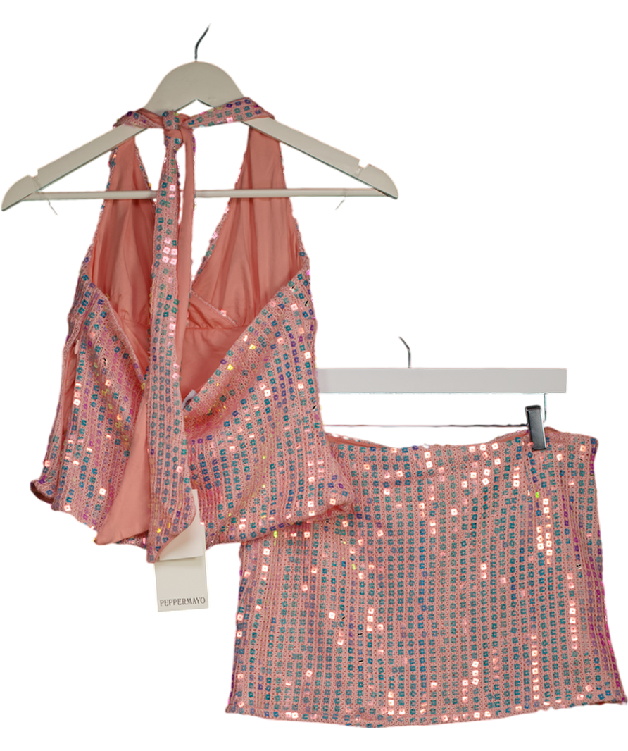 Peppermayo Pink Been That Girl Halter Knit Sequin Top (uk10) And Mini Skirt Set UK 12