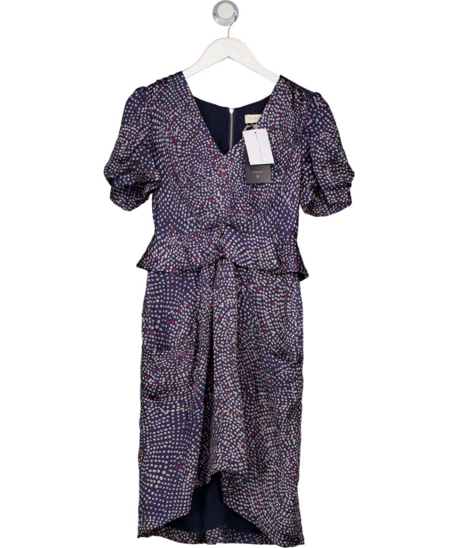 Whistles Blue 100% Silk Peplum Waist Midi Dress UK 8