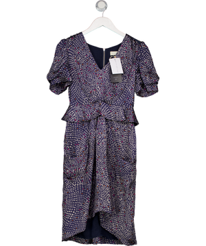 Whistles Blue 100% Silk Peplum Waist Midi Dress UK 8