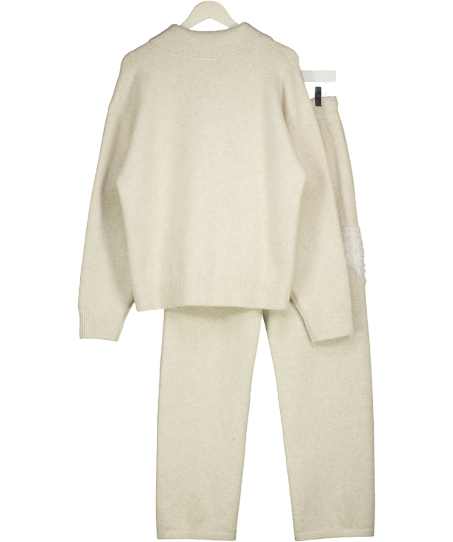 The Couture Club Cream 2-piece Monogram Fluffy Knit Polo Jumper And Straight Leg Jogger Set UK S