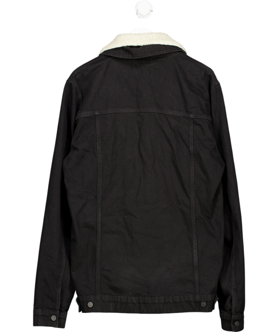ASOS Black Denim Jacket With Detachable Borg Collar UK XL