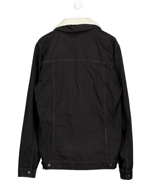 ASOS Black Denim Jacket With Detachable Borg Collar UK XL
