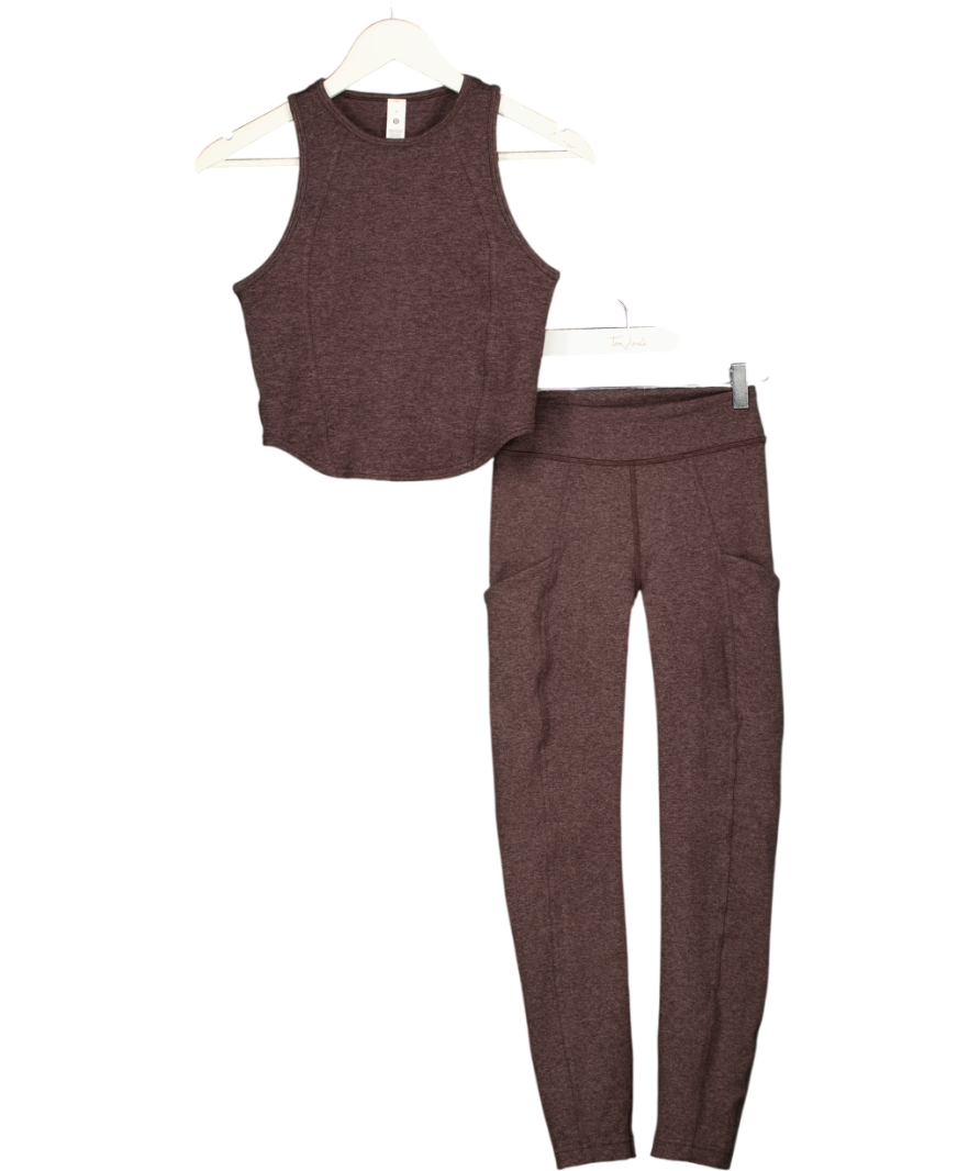 LULULEMON 2-piece Brown Marl Tank ( Uk 10) And High Waist Leggings (uk 8) Set UK S/M