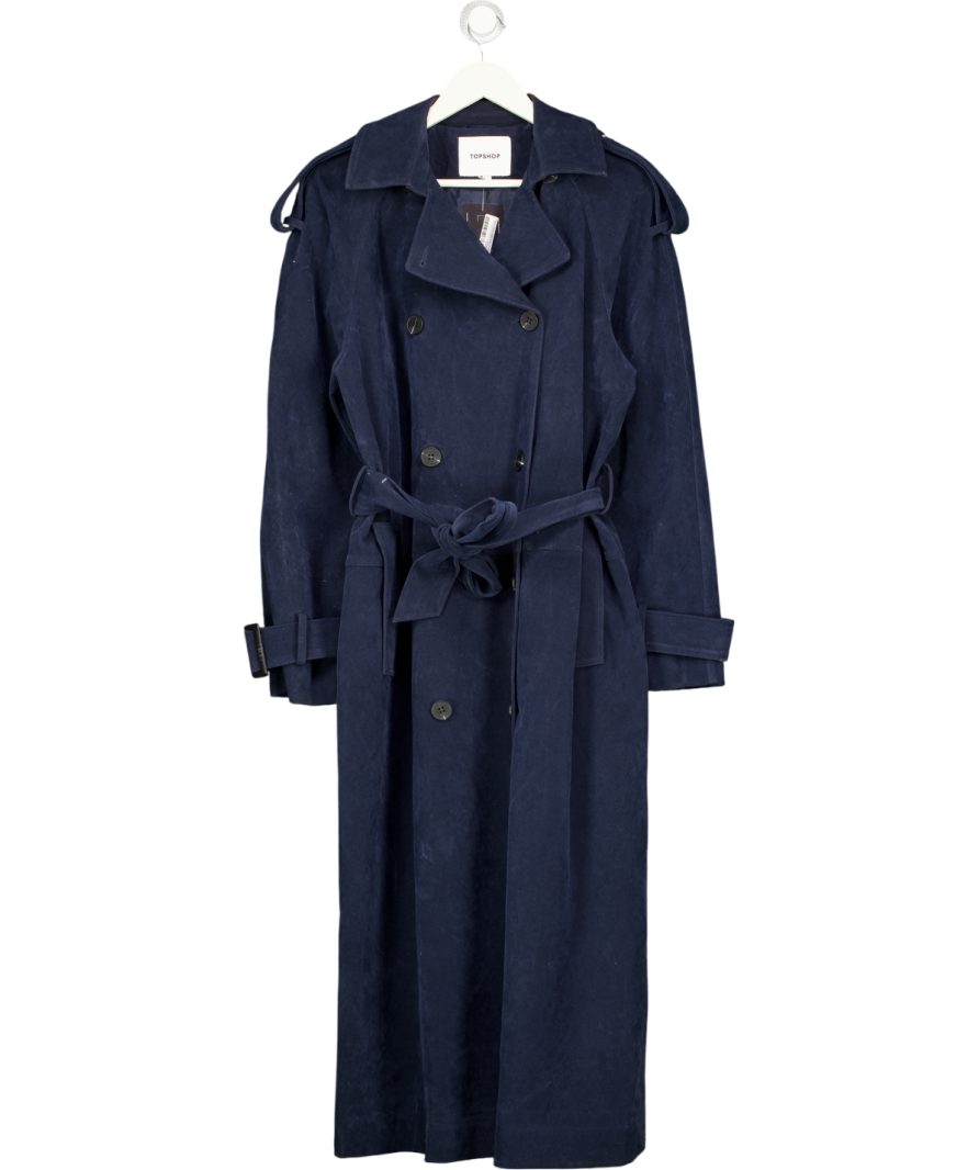 Topshop Blue Longline Oversized Faux Suede Trench Coat UK S