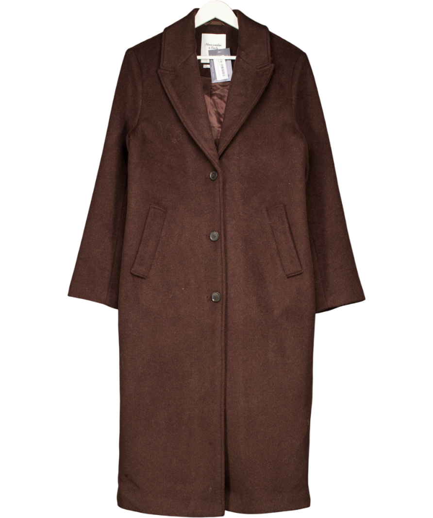 Abercrombie & Fitch Brown Wool Blend Tailored Coat - Tall Length UK M