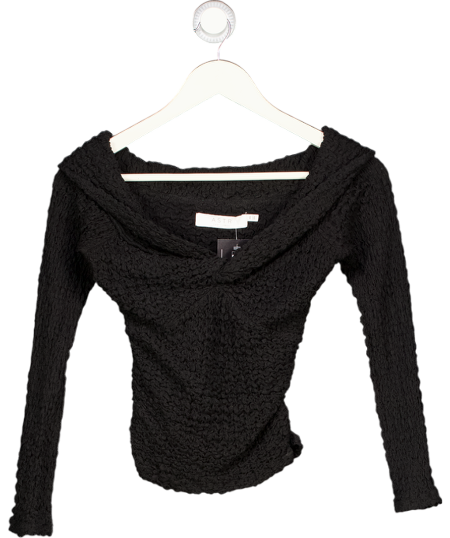 ASTR the Label Black Textured Knot Front Off The Shoulder Top UK XS