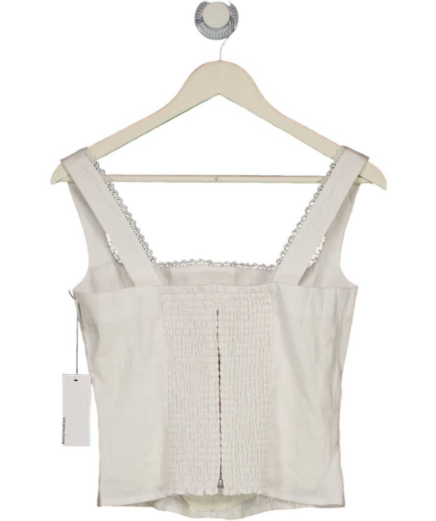 REFORMATION White Linen Square Neck Corset Top With Lace Trim Us6 UK 10