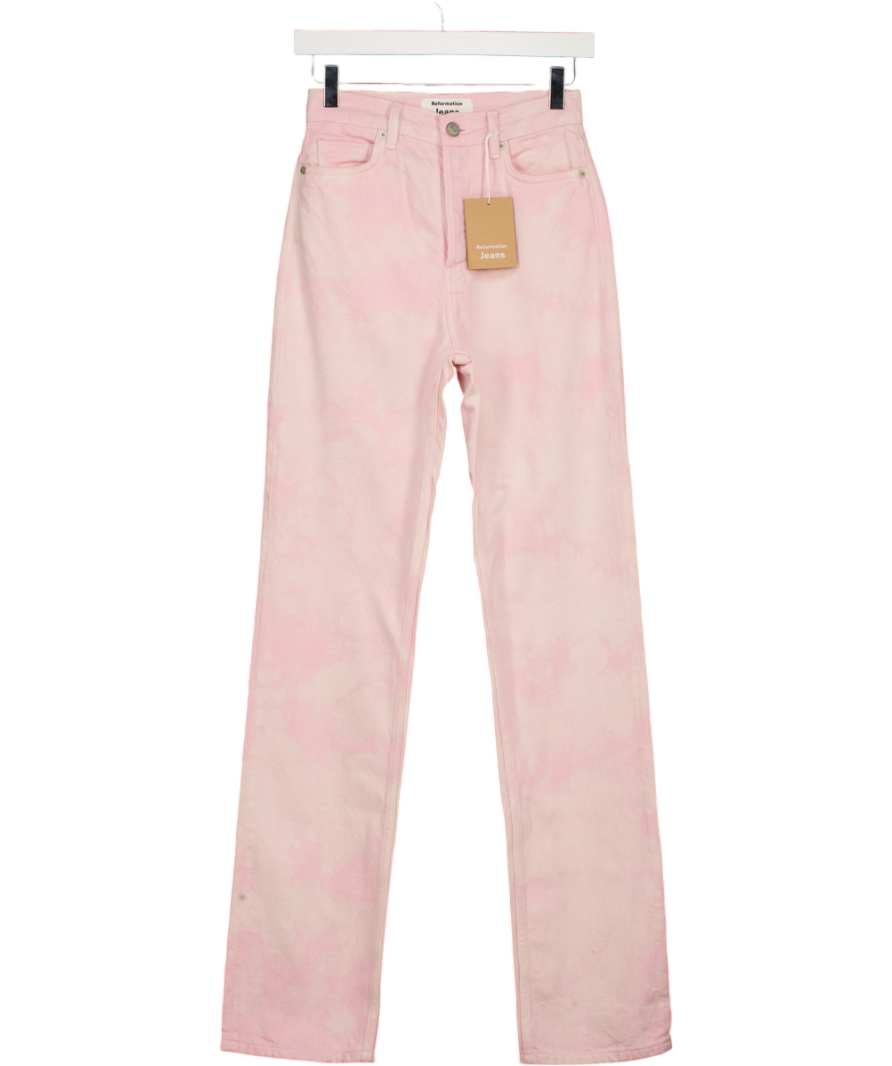 REFORMATION Cynthia Spiral High Rise Straight Long Jeans Pink Tie Dye W23