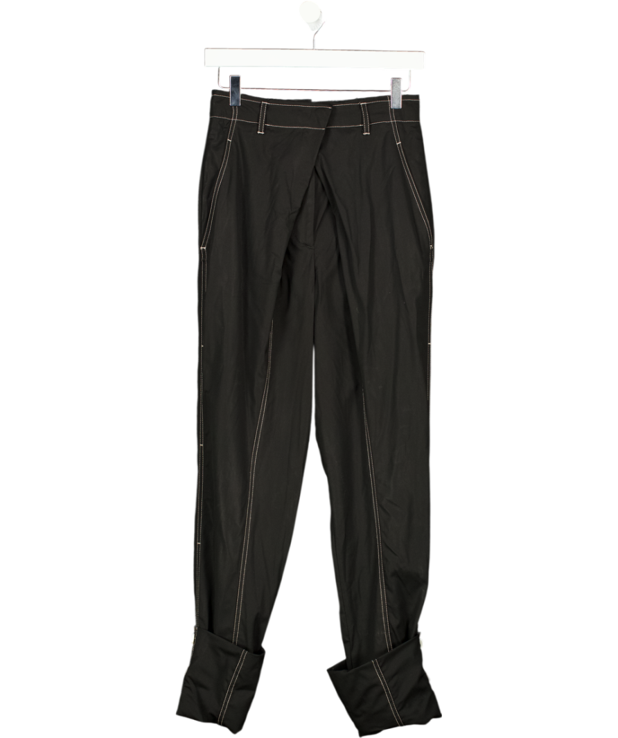PROENZA SCHOULER Black Contrast Stitching Button Cuffed Trousers UK 4