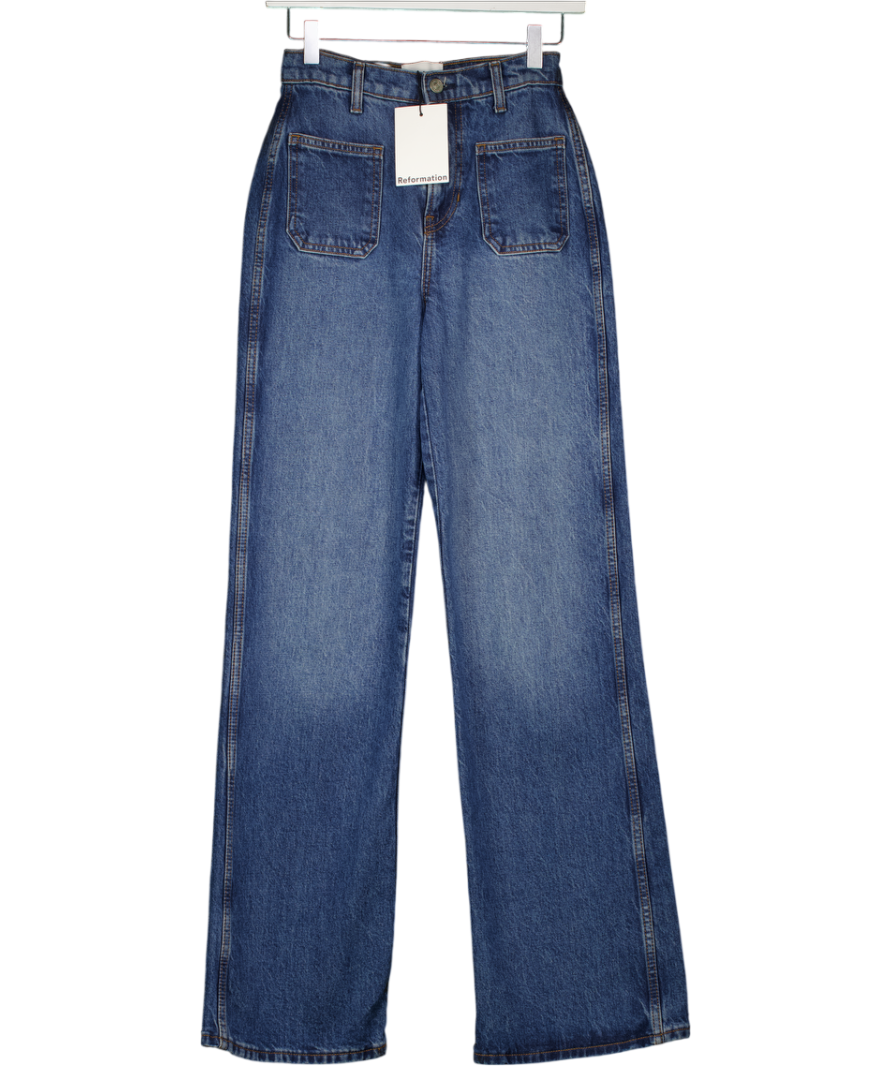 REFORMATION Blue Alyssa Stretch High Rise Wide Leg Jeans W24