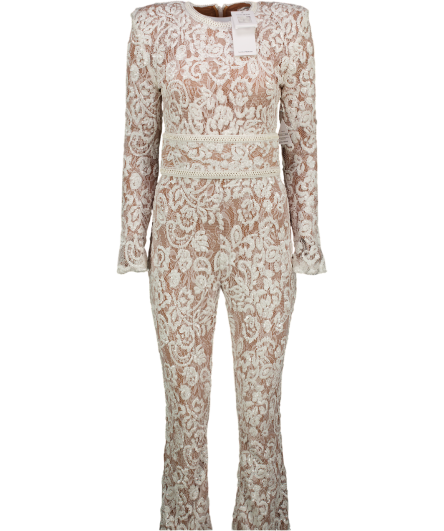 NADINE MERABI Bella White Lace Jumpsuit UK S/M