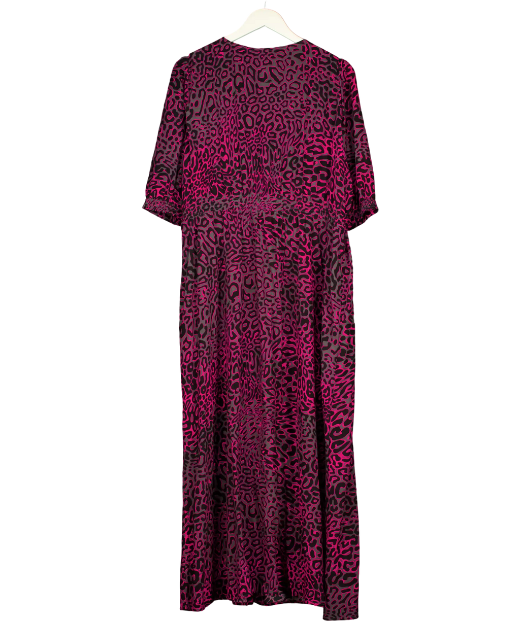 SCAMP & DUDE Grey With Pink Leopard Ray Midi Tea Dress UK 20