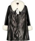 QUEEN OF ARCHIVE Ltd.edition Black Paten Fur Trim Stella Coat UK M