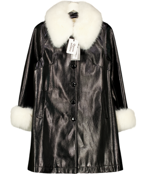 QUEEN OF ARCHIVE Ltd.edition Black Paten Fur Trim Stella Coat UK M