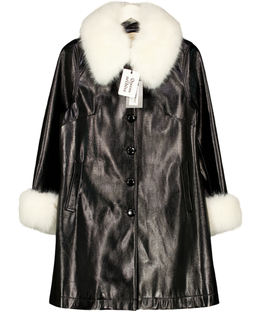 QUEEN OF ARCHIVE Ltd.edition Black Paten Fur Trim Stella Coat UK M