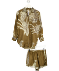 AGUACLARA 2-piece Olive Green Cotton / Silk Blend Botanical Print Shirt (uk S) And Shorts (uk M)  Set UK S/M