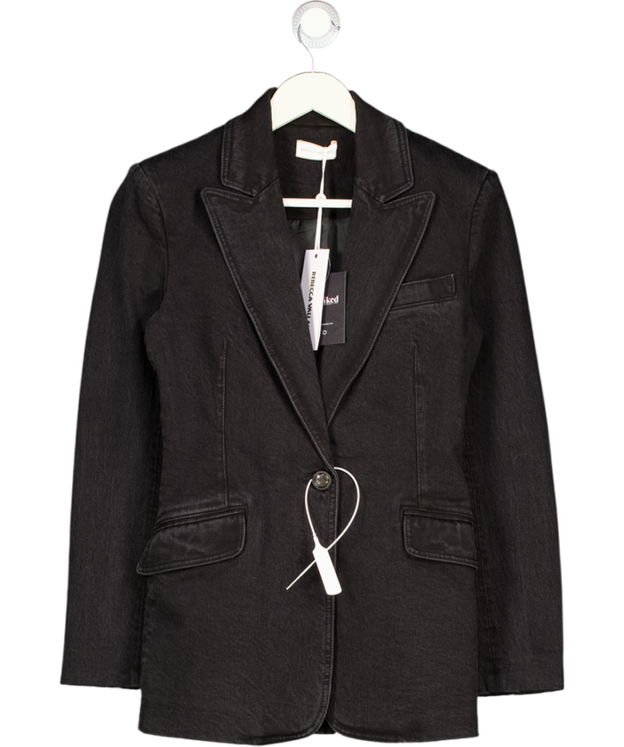 REBECCA VALLANCE Black Wash Denim Aviator Blazer UK 8