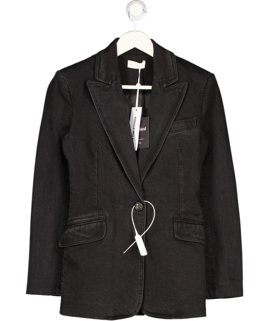 REBECCA VALLANCE Black Wash Denim Aviator Blazer UK 8