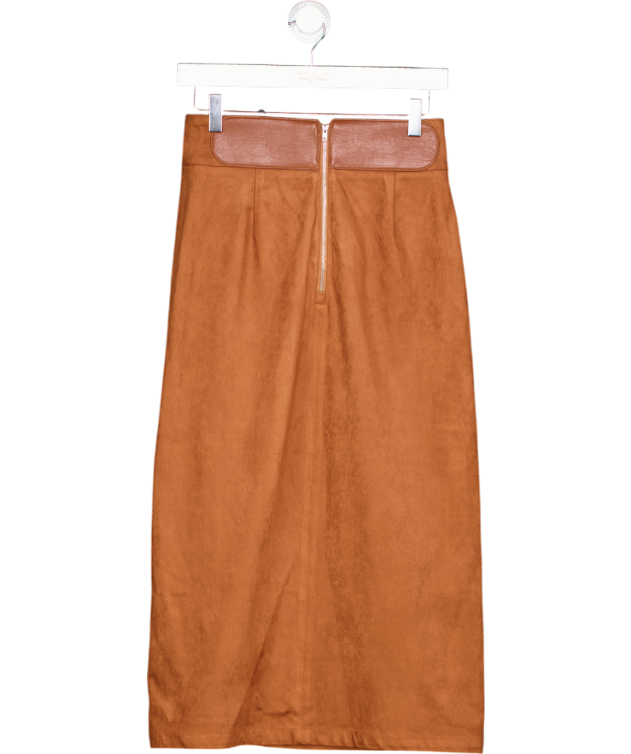 COMMENSE Tan Brown Suede Effect Horsebit Skirt UK XS