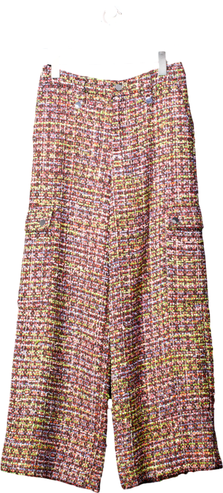 Rotate Multicoloured Boucle Straight Leg High Rise Woven Cargo Trousers UK XS
