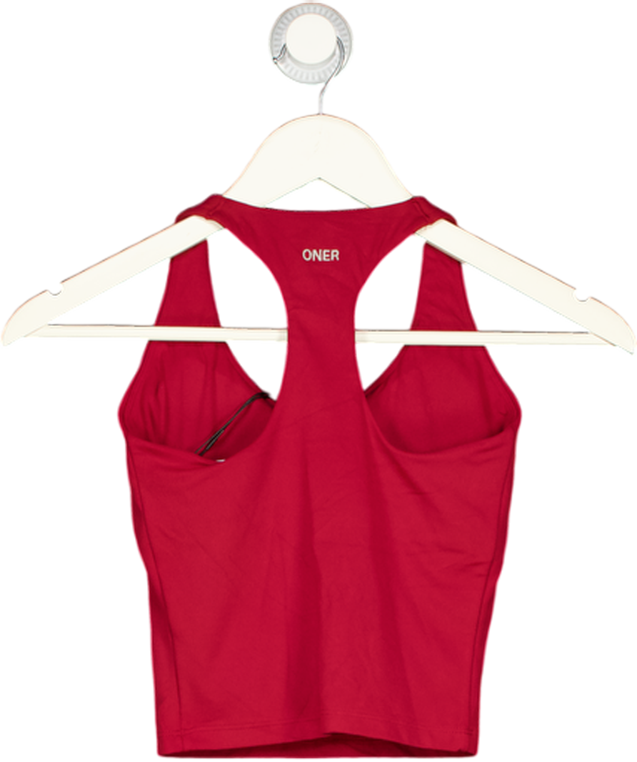 Oner Active Red Racer Back Mid Vest With Built In Bra UK XS
