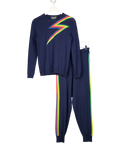 WYSE LONDON 2-piece Navy Blue Rainbow Lightning Fine Merino Knit Lounge Set UK 8