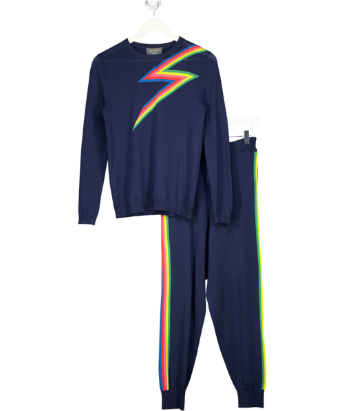 WYSE LONDON 2-piece Navy Blue Rainbow Lightning Fine Merino Knit Lounge Set UK 8