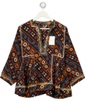 ISABEL MARANT Black 100% Silk Printed Notch Neck Top Fr40 UK 12