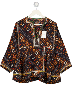 ISABEL MARANT Black 100% Silk Printed Notch Neck Top Fr40 UK 12