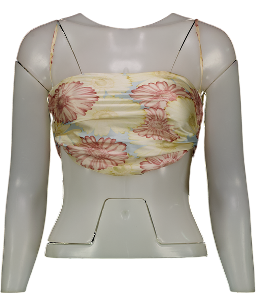 Mirror Palais Cream Luxuty 100% Silk Floral Tie Back Top UK S