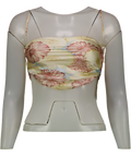 Mirror Palais Cream Luxuty 100% Silk Floral Tie Back Top UK S