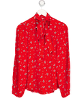 RIXO Red Moss Floral Silk Tie Neck Blouse UK L
