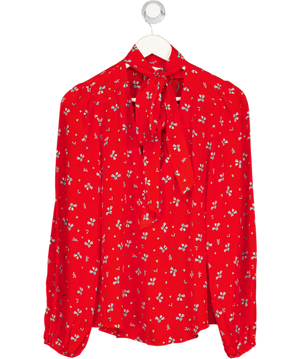 RIXO Red Moss Floral Silk Tie Neck Blouse UK L