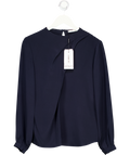 THE FOLD Blue Drape Front Avery Stretch Silk Blend Blouse UK 8