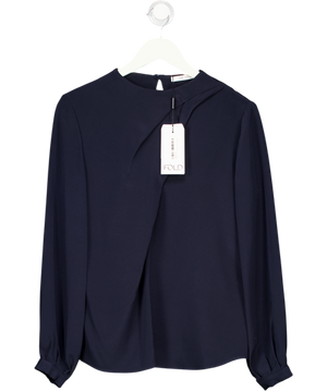 THE FOLD Blue Drape Front Avery Stretch Silk Blend Blouse UK 8