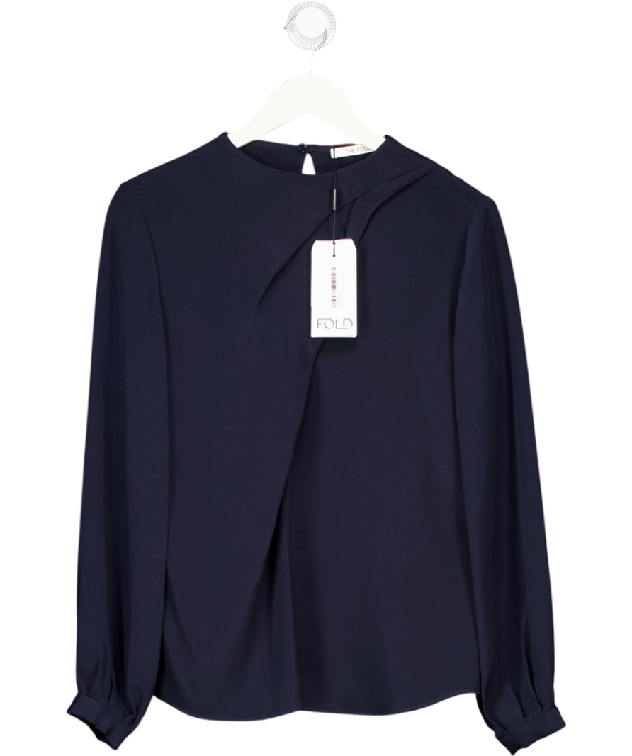 THE FOLD Blue Drape Front Avery Stretch Silk Blend Blouse UK 8