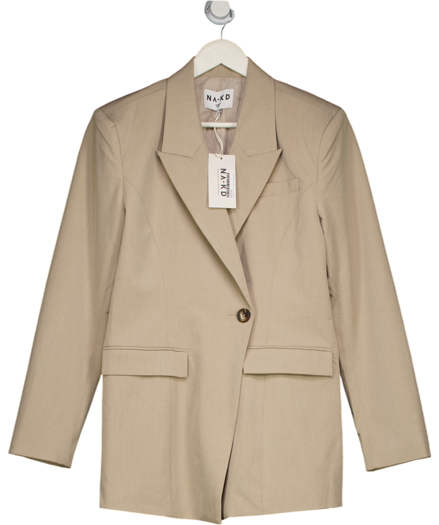 NA-KD Sand Beige Fitted Overlap Blazer Eu38 UK 10