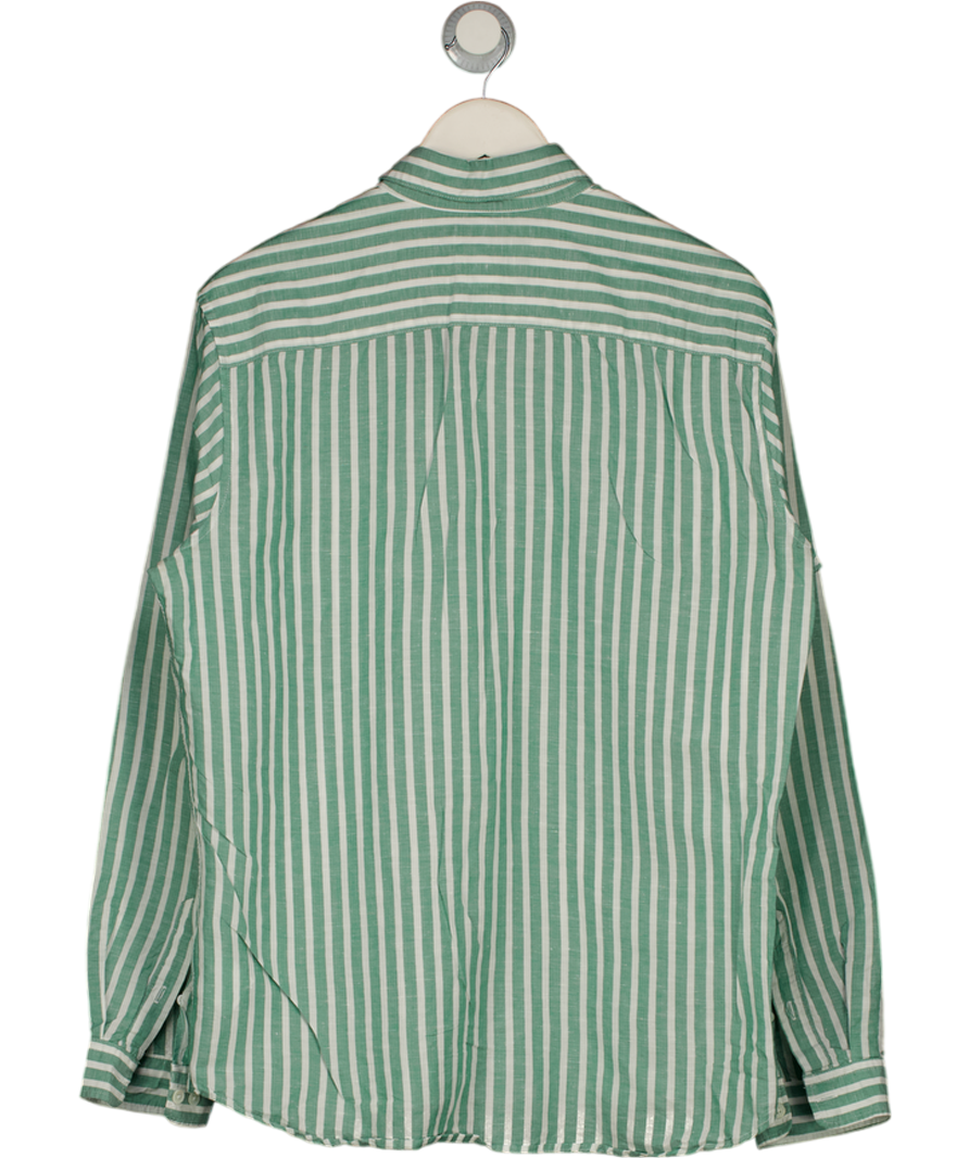 OCTOBRE EDITIONS Green Stripe Linen / Cotton Blend Shirt UK L