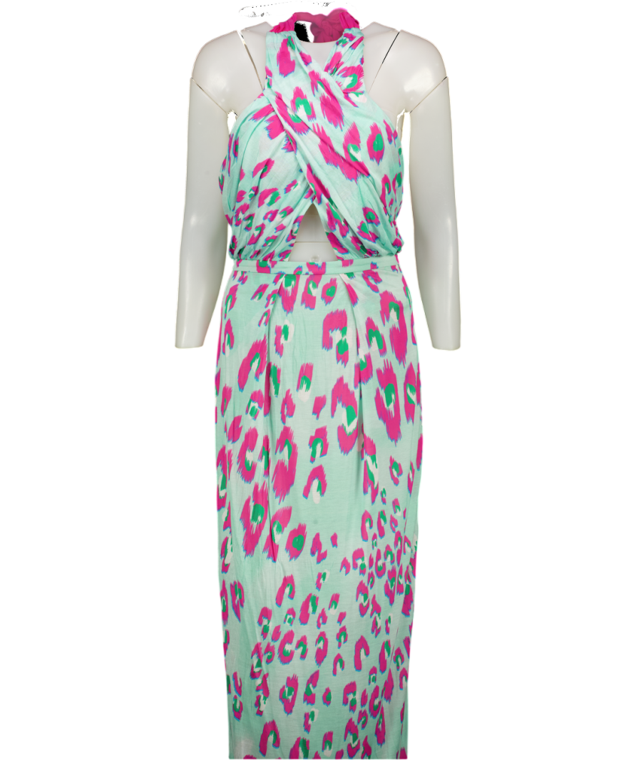 Matthew Williamson Blue 83e8 Electro Leopard Print Cutout Detail Jersey Maxi Dress UK 10