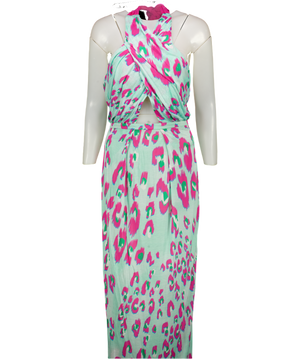 Matthew Williamson Blue Electro Leopard Print Cutout Detail Jersey Maxi Dress UK 10