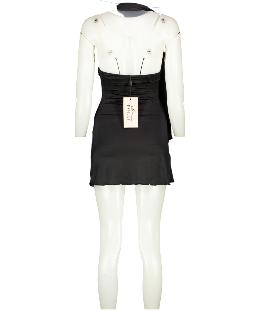 Oh Polly Black Slinky Scarf Neck Mini Dress UK 6