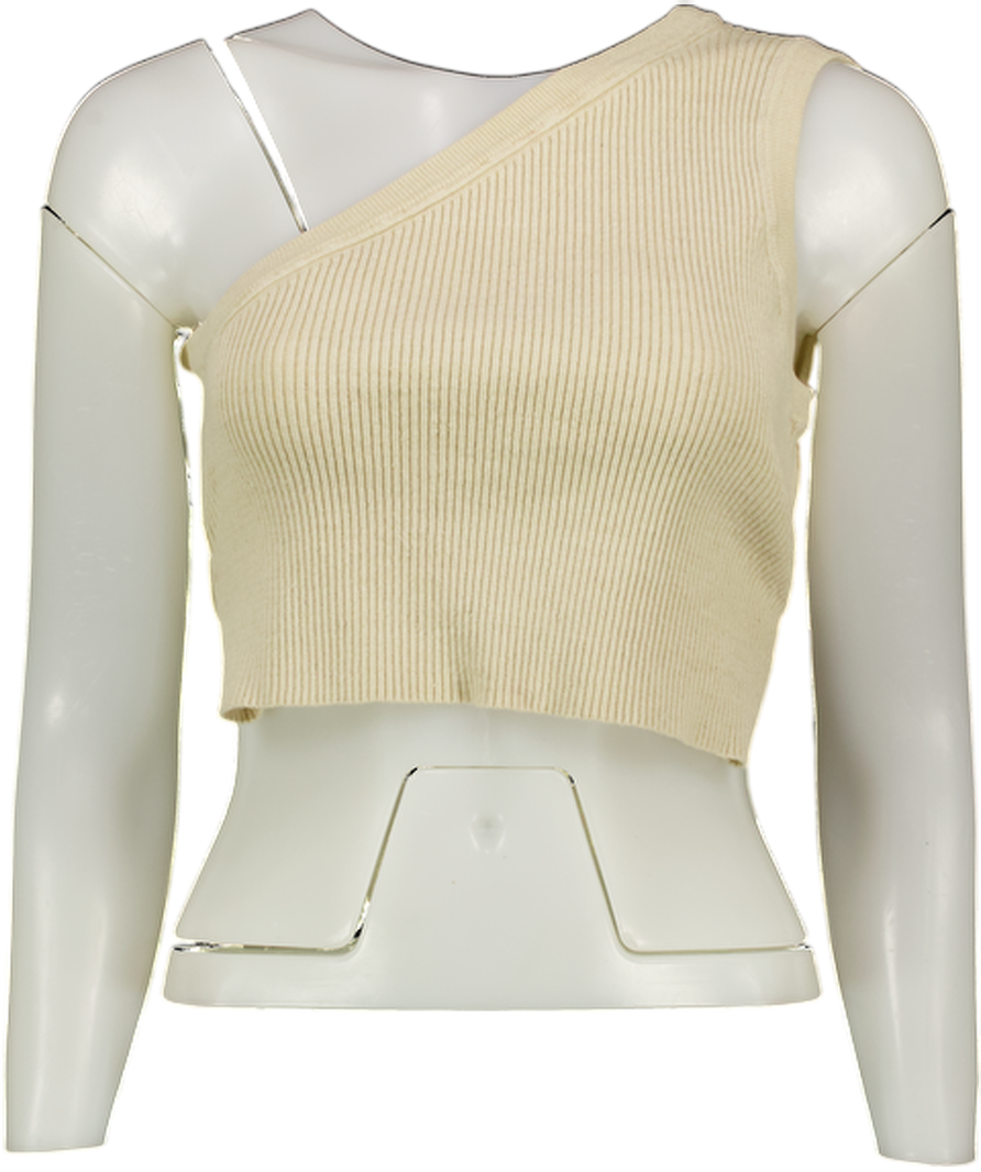 JACQUEMUS Beige Ribbed Backless Crop Top UK 8