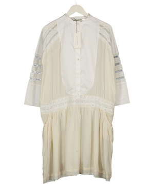 QUEENE AND BELLE Cream Silk And Cotton Lace Inset Dress UK M