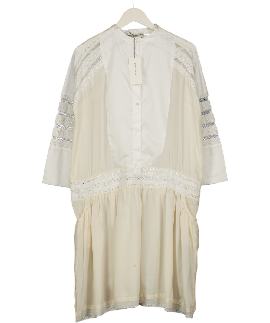 QUEENE AND BELLE Cream Silk And Cotton Lace Inset Dress UK M