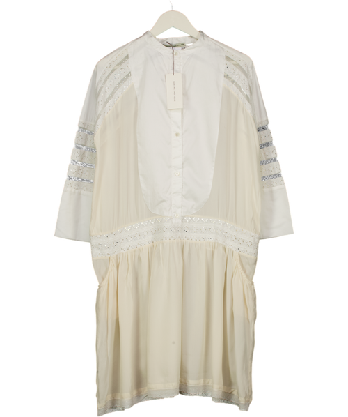 QUEENE AND BELLE Cream Silk And Cotton Lace Inset Dress UK M