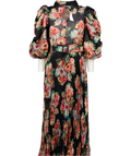 ByTIMO Black Dark Blossom Loral Print Puff Sleeve Midi Dress UK M