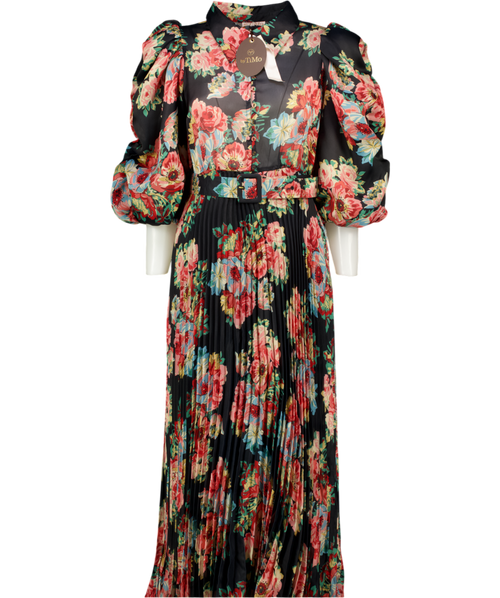 ByTIMO Black Dark Blossom Loral Print Puff Sleeve Midi Dress UK M