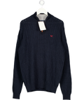 CREW Blue 1/4 Zip Lambs Wool Cable Knit Jumper UK XL