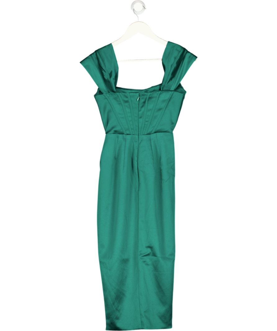House of CB Loretta Emerald Green Duchess Satin Off Shoulder Dress UK XS